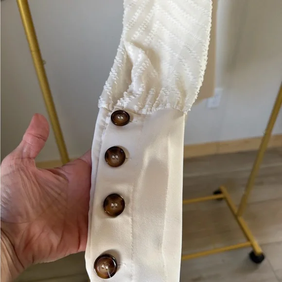 SHEIN Ivory Long Sleeve Blouse with Textured Chevron Sleeves - Picture 3 of 5